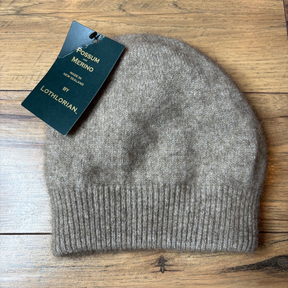 Lothlorian Possum Merino Wool Beanie Womens OS Brown NWT New Zealand Knit Hat